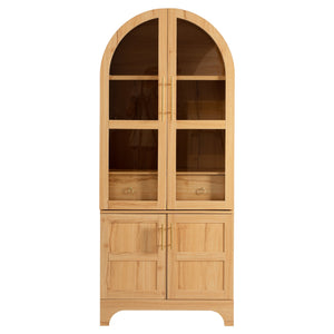 English Elm K&K Arched 71" Kitchen Pantry Cabinet with Glass Doors, Brass Handles, Adjustable Shelves & Drawer Natural N707P288969Y