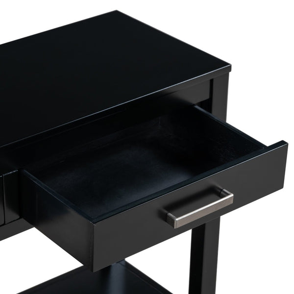 English Elm U_style Farmhouse Console Table with Three Drawers Open Shelf Entryway Organizer Black N711P410445B