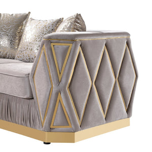English Elm Cavalli Glam Accent Chair Diamond Quilted Upholstery with Gleaming Gold Metal Base Taupe+Gold B009P417493