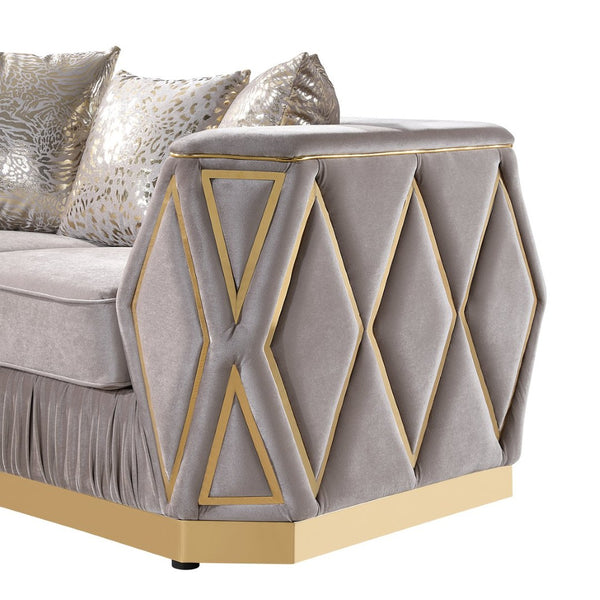 English Elm Cavalli Glam Three Piece Living Room Set Diamond Upholstery with Brushed Gold Metal Legs Taupe+Gold B009S02181