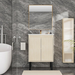 English Elm 24 Inch Bathroom Vanity – Modern Floating Design With Ample Storage, Warm Oak Finish For Any Decor W3520P349557