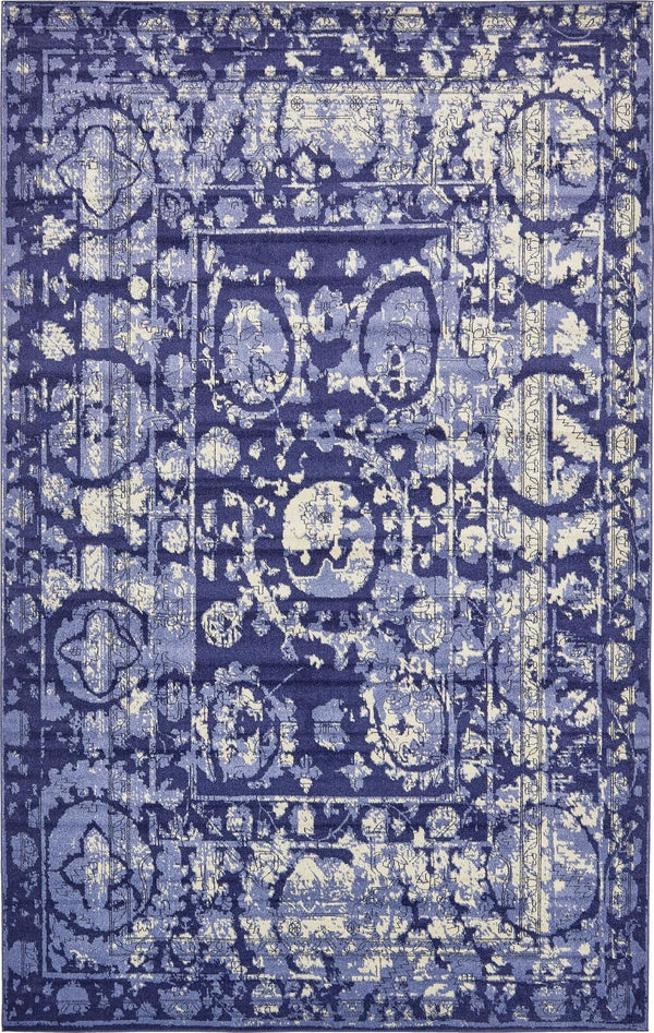 Unique Loom La Jolla Vintage Machine Made Border Rug Blue, Ivory/Navy Blue/Light Blue 10' 6" x 16' 5"