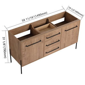 English Elm 60" Freestanding Bathroom Vanity with Soft-close Doors and Three Drawer Storage W999P405133