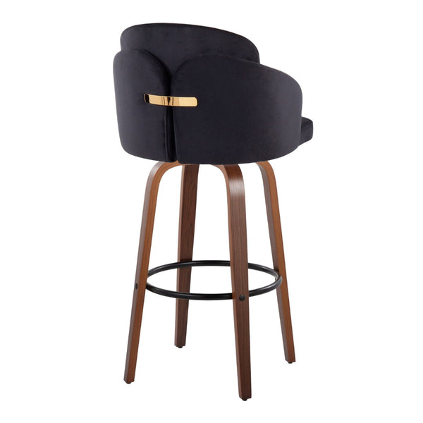 English Elm Fixed-height Mid-century Barstools with Walnut Legs and Grey Upholstered Seats Set Black B202S01904