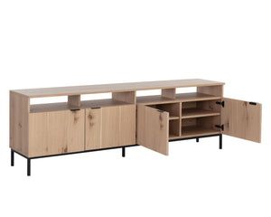Sunpan Ambrose Modular Media Console & Cabinet - Elegant Oak Design with Stylish Soft Close Doors Rustic Oak / Black
