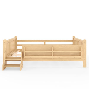 English Elm Queen Bunk Bed with Trundle Solid Pine Kids Car Themed Frame Built-in Bookshelf Light Natural W1580S00538