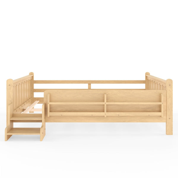 English Elm Queen Bunk Bed with Trundle Solid Pine Kids Car Themed Frame Built-in Bookshelf Light Natural W1580S00538