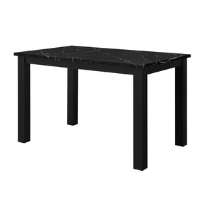 English Elm Sarang Faux Marble Black Dining Table with 4 Silver Padded Chairs — Solid Wood MDF, Sturdy Craftsmanship B201P359580