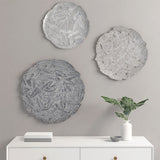 Madison Park Rossi Transitional Textured Feather 3-piece Metal Disc Wall Decor Set MP95B-0277 Grey