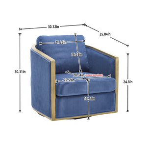 English Elm Corduroy Swivel Barrel Chair with Sturdy Wood Frame & Metal 360° Base, Plush Corduroy Comfort Pop Navy W395P220273