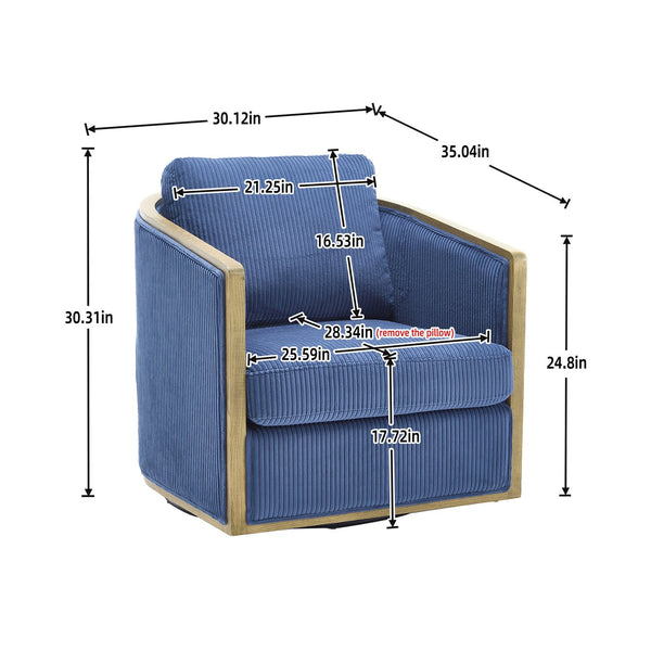 English Elm Corduroy Swivel Barrel Chair with Sturdy Wood Frame & Metal 360° Base, Plush Corduroy Comfort Pop Navy W395P220273