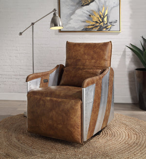 English Elm Qalurne Mocha Two-Tone Top Grain Leather Power Recliner with Aluminum Frame, Swivel & Plush Foam B2726P280177