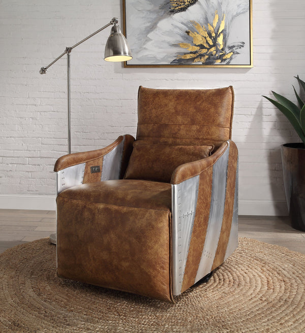 English Elm Qalurne Mocha Two-Tone Top Grain Leather Power Recliner with Aluminum Frame, Swivel & Plush Foam B2726P280177