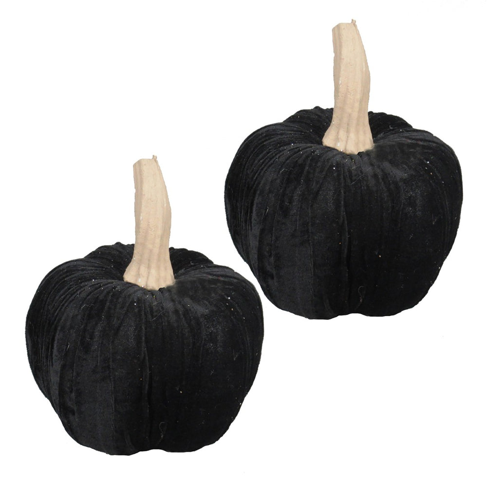 English Elm Set Of 2, 9.5" Black Velvet Pumpkins - Elegant Fall Decor For Halloween And Autumn Displays! W2078P237261-GIGA