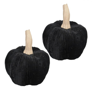 English Elm Set Of 2, 9.5" Black Velvet Pumpkins - Elegant Fall Decor For Halloween And Autumn Displays! W2078P237261-GIGA