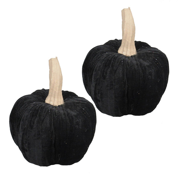 English Elm Set Of 2, 9.5" Black Velvet Pumpkins - Elegant Fall Decor For Halloween And Autumn Displays! W2078P237261-GIGA