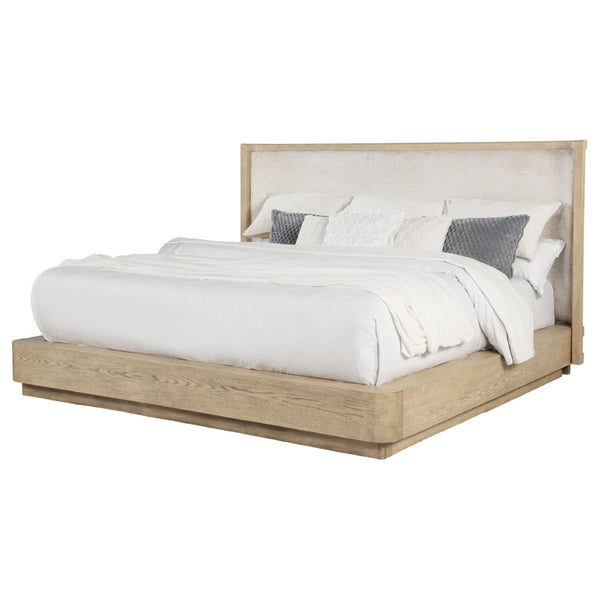 English Elm Kimpton Queen Platform Bed Tall Wingback Headboard Beige Upholstered Oak Veneer Frame B062S01739