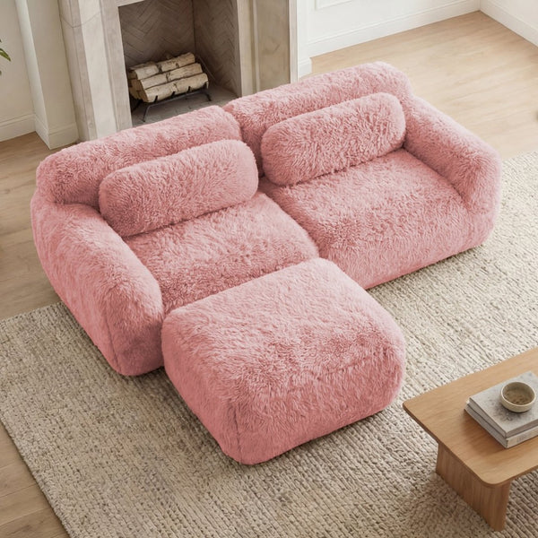 English Elm L-shaped Plush Sectional Sofa Boneless Cloud Comfort Floor Lounge with Chaise for Bedroom Pink W714S01556