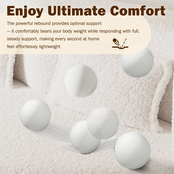 English Elm Modern Full Size Folding Sofa Bed with Teddy Fabric, Foam-Filled 15" Sleeper, 2 Pillows, No Assembly Required Beige+White W1885P272259