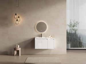 English Elm 36" Bathroom Vanity With Resin Sink – Modern Wall-Mounted Design, Soft-Close Doors & Extra Storage W999S00419