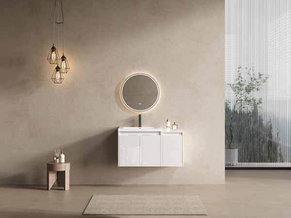 English Elm 36" Bathroom Vanity With Resin Sink – Modern Wall-Mounted Design, Soft-Close Doors & Extra Storage W999S00419