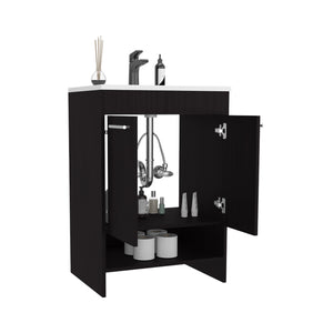 English Elm Lorenzo Compact 60cm Black Wengue Floor Vanity – 4 Drawers, 2 Open Shelves, Freestanding Style B070P337153