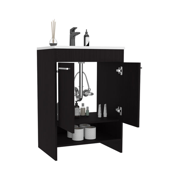 English Elm Lorenzo Compact 60cm Black Wengue Floor Vanity – 4 Drawers, 2 Open Shelves, Freestanding Style B070P337153