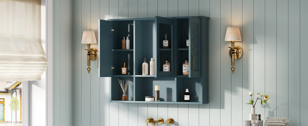 English Elm 35 Inch Wall Mount Medicine Cabinet Soft Close Mirror Storage for Modern Bathroom Blue N710P389453C