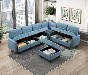 English Elm Living Modular Armless Chair with Hidden Storage, Tufted Fabric Comfort, Solid Wood Frame, Easy Assembly Blue 28.5 L x 37.75 W x 16 H B011P309913