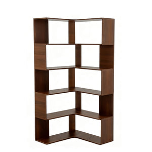 English Elm 6 Tier Corner Bookcase Tall L Shaped Walnut Mdf Open Shelving Unit for Home Office W3204P442028