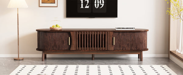 English Elm Modern Farmhouse TV Stand with Textured Woodgrain, Waterproof Surface, Sliding & Drop-Down Storage (75") N710P257615P