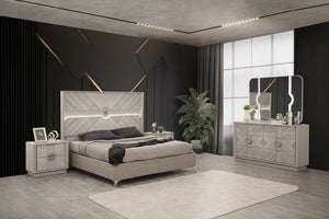 English Elm Eternity King 5PC Bedroom Set with Eucalyptus Veneer, High-Gloss Lacquer, Soft-Close Drawers & Storage B009S02049