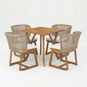 English Elm 5-piece Acacia Wood Outdoor Dining Set with Wicker Back Chairs Teak Patio Garden N773OD00138B