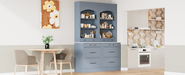 English Elm Modern 83.7in Tall Kitchen Pantry Set of 2 with Faux Marble Countertops, Durable Storage and Anti-Tip Safety Gray SP000075AAE