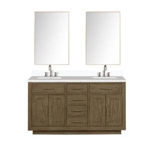 English Elm Grey Oak Double Bath Vanity 60 in. W x 22 in. D with White Quartz Top, Chrome Faucets & Dual Mirrors B2731S01797