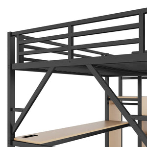 English Elm Twin Metal High Loft Bed with Staircase Storage Wardrobe for Kids and Teens W2580S00054