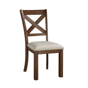 English Elm Brown Bonner X-Back Dining Chairs Set of 2 - Beige Upholstered Seats, Solid Pine Frame, Transitional Style Elegance B011P382604