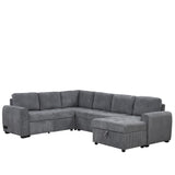 English Elm 107.5" U-Shaped Sofa Sectional Sofa Pull-Out Sofa Bed With A Storage Chaise Lounge, Charging Devices For Living Room, Gray