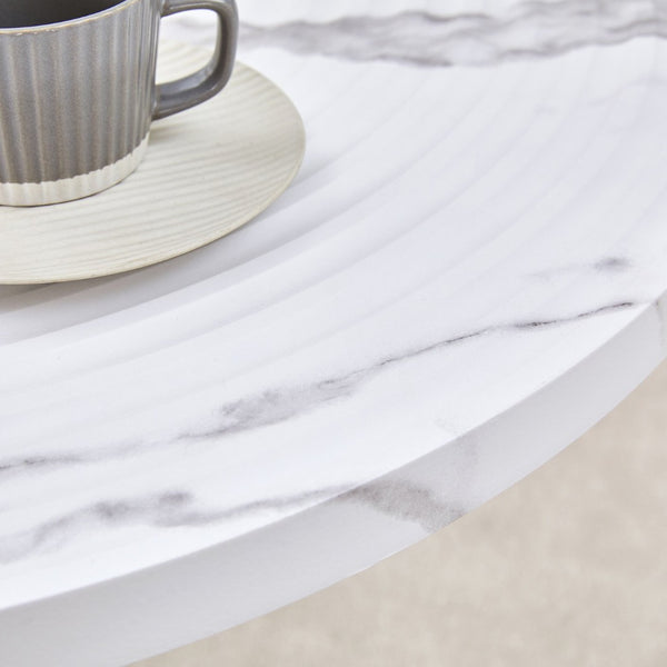 English Elm Table 5-Piece Set: Elegant White Marble Round Dining Table With Gold Legs & 4 Pu Upholstered Chairs W1151S02491-GIGA