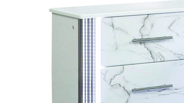 English Elm Desire Modern Nightstand with Marble-Style Drawers, LED Side Lighting, Metallic Trim, 2 Drawers Durable Wood G150109090