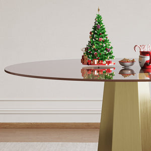 English Elm 53 Inch Round Smoked Glass Dining Table with Gold Steel Base Seats Eight W2700S00095
