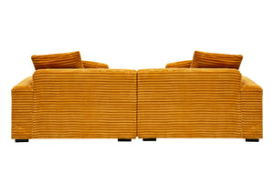 English Elm 104.72-inch 4-seat sofa with four washable throw pillows, corduroy comfort fabric, solid wood frame, 500lb capacity and modern living room style Orange W1658S00145