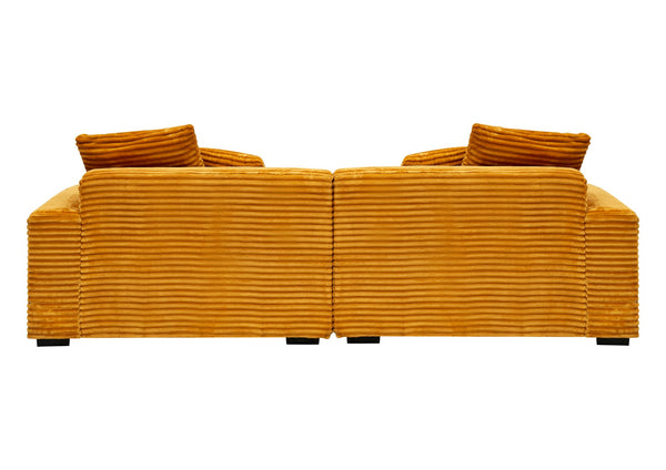 English Elm 104.72-inch 4-seat sofa with four washable throw pillows, corduroy comfort fabric, solid wood frame, 500lb capacity and modern living room style Orange W1658S00145