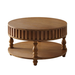 English Elm Farmhouse Fluted Square Coffee Table with Flip Top Hidden Compartment and Open Shelf Walnut Brown W1445P370480