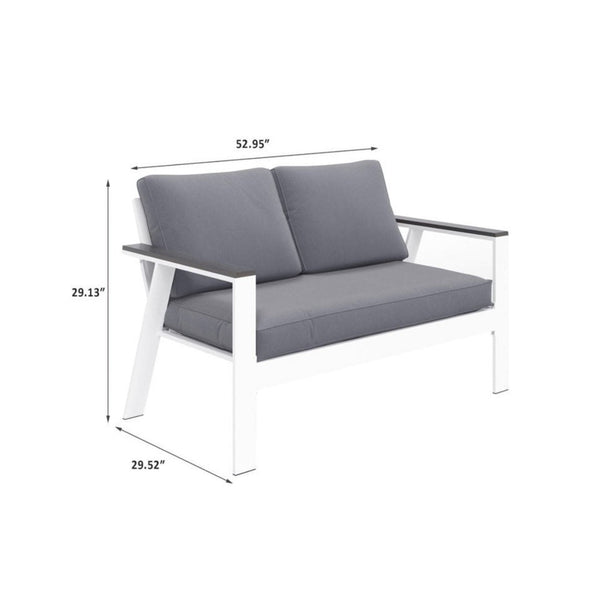 English Elm 52.95" Rust-proof Aluminum Outdoor Loveseat Wood Grain Arms Angled Back Patio B082P454969