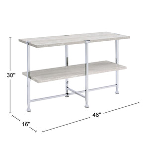 English Elm Half-Moon Round Sofa Table with White Oak Top and Chrome Legs, Space-Saving Modern Accent for Living Room Decor B016P317452