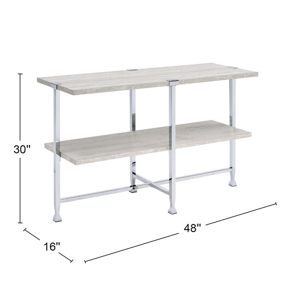 English Elm Half-Moon Round Sofa Table with White Oak Top and Chrome Legs, Space-Saving Modern Accent for Living Room Decor B016P317452