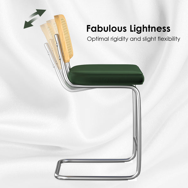 English Elm Farini Velvet Counter Height Bar Stools Set of 2 with Rattan Back, Cantilever Comfort & Floor Protectors Dark Green T3623P354964