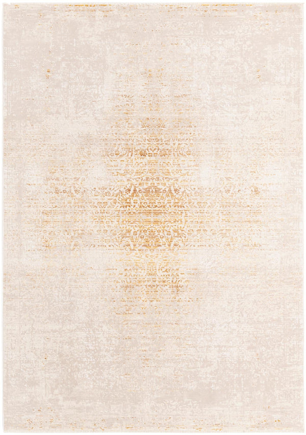 Unique Loom Deepa Pianura Machine Made Abstract Rug Ivory and Gold,  6' 1" x 8' 10"