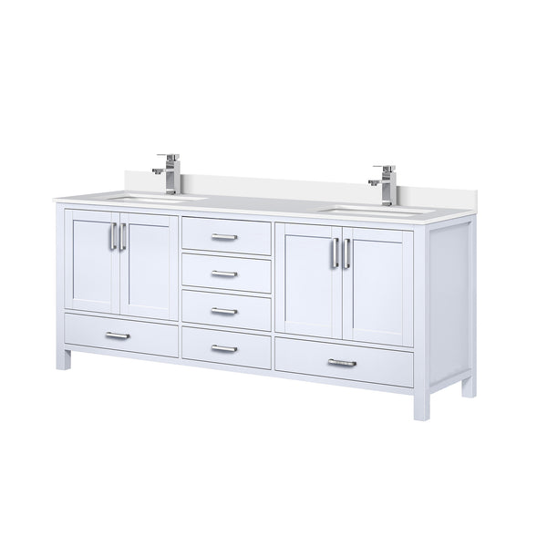 English Elm White Double Bath Vanity 80 in W x 22 in D with White Quartz Top, Soft-Close Drawers & Chrome Faucet Set B2731P259122